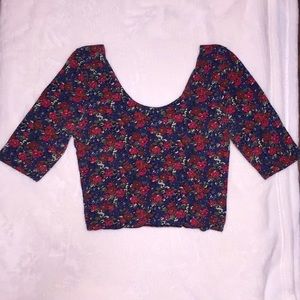 Half Sleeve Floral Crop Top